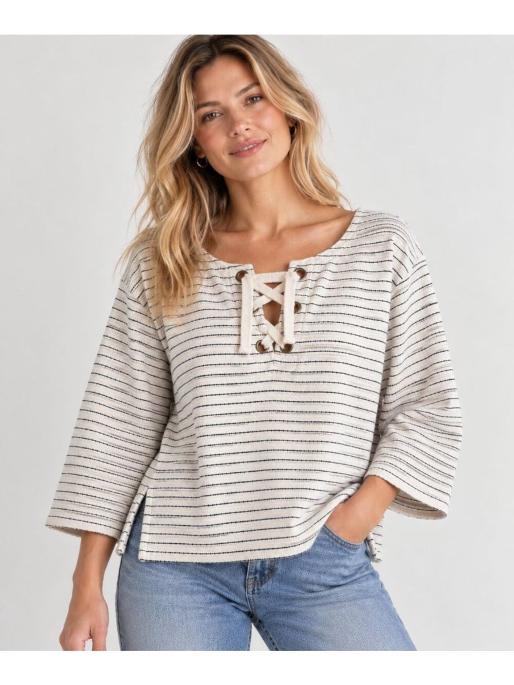 Madewell Womens Blue White striped long sleeve Sweatshirt preppy top size XL